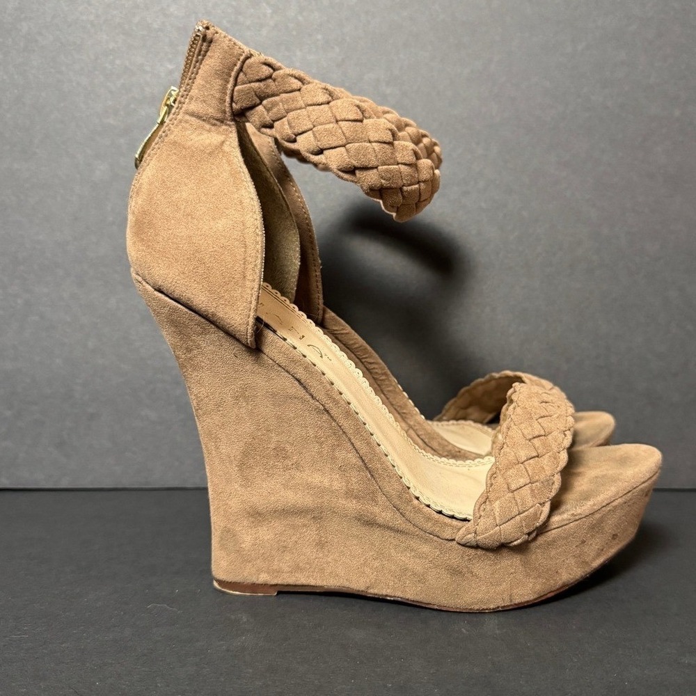 Boho Braided Wedge Sandals Women's Size 5 Estimated Brown Faux Suede Platform